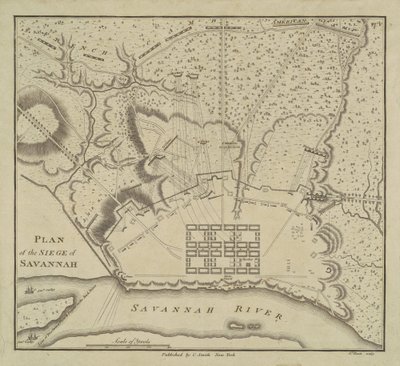 Plan van het beleg van Savannah, 1796 door Charles Balthazar Julien Févret de Saint Mémin