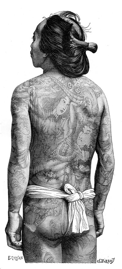 Japanse man met getatoeëerde rug door Charles Barbant