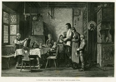 De benedicite. Barbant gravure naar een schilderij van Brion, ter illustratie van het verhaal 