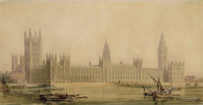 Perspectiefweergave van de nieuwe parlementsgebouwen, ca. 1840s door Charles Barry