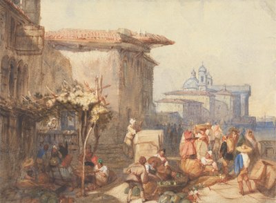Een marktscène in Venetië door Charles Bentley