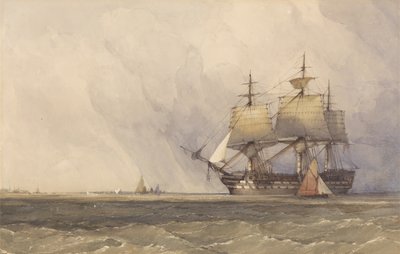 Kustscène met schepen door Charles Bentley