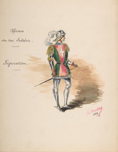 Kostuumontwerp voor Officiers du duc Frédéric, Beschrijvende Bladzijde van Kostuum door Charles Bianchini