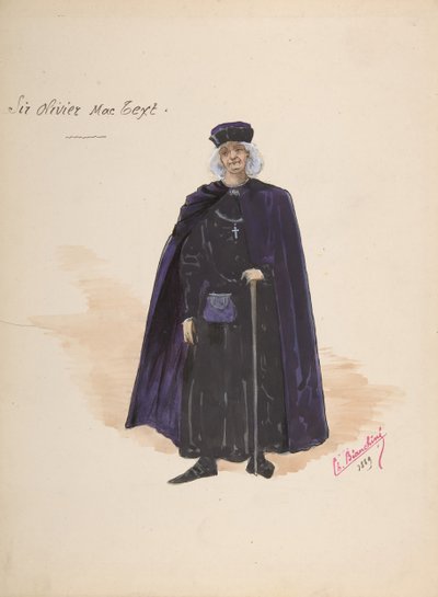 Kostuum voor Sir Olivier McText, beschrijvend blad van accessoires, 1889 door Charles Bianchini