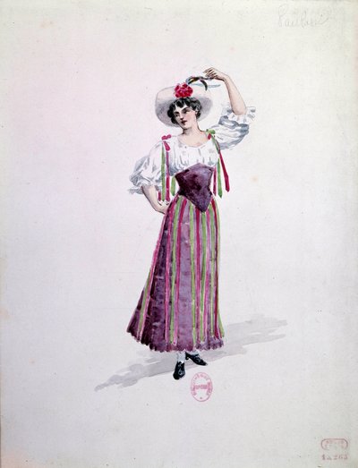 Kostuum van jonge vrouw (Nedda of Colombine?) voor de opera 
