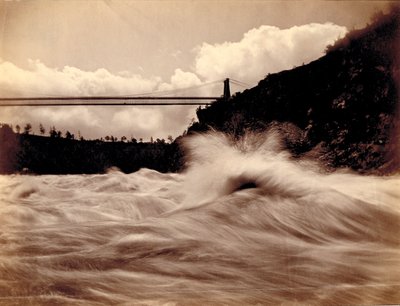 De stroomversnellingen, onder de hangbrug door Charles Bierstadt