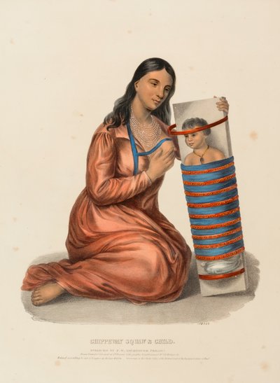 CHIPPEWAY VROUW  KIND, uit Geschiedenis van de Indianenstammen van Noord-Amerika door Charles Bird King