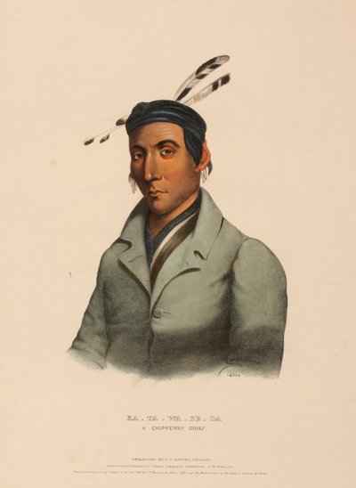 KA-TA-WA-BE-DA. Een CHIPPEWAY CHIEF, uit Geschiedenis van de Indiaanse Stammen van Noord-Amerika door Charles Bird King