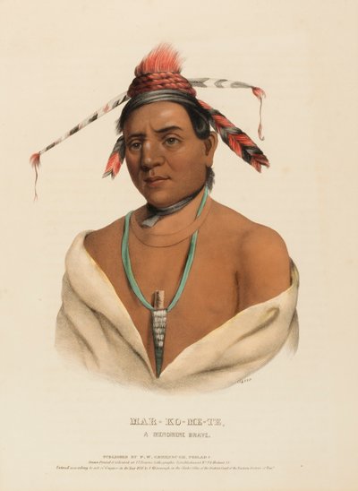 MAR-KO-ME-TE, A MENOMENE BRAVE, uit Geschiedenis van de Indianenstammen van Noord-Amerika door Charles Bird King