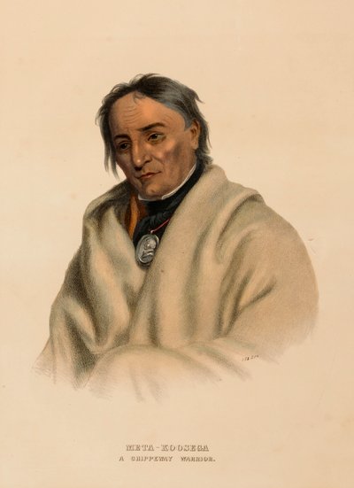 META-KOOSEGA. A CHIPPEWAY WARRIOR, uit Geschiedenis van de Indianenstammen van Noord-Amerika door Charles Bird King