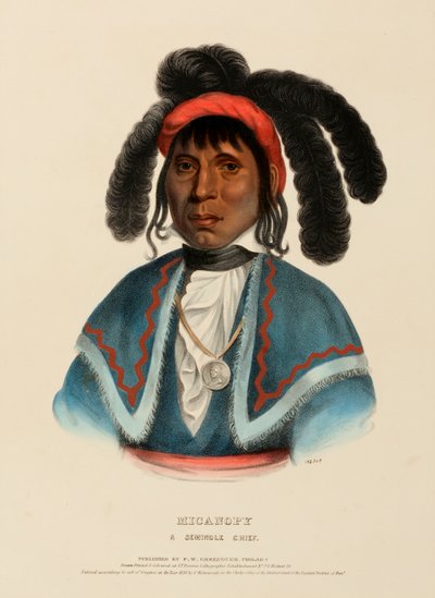 MICANOPY. A SEMINOLE CHIEF, uit History of the Indian Tribes of North America. door Charles Bird King