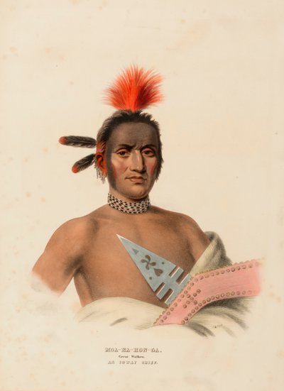 MOA-NA-HON-GA. GROTE WALKER. AN IOWAY CHIEF, uit History of the Indian Tribes of North America. door Charles Bird King