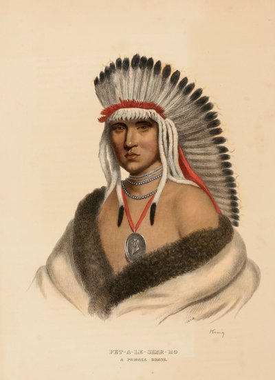 PET-A-LE-SHAR-RO. Een PAWNEE BRAVE, uit de Geschiedenis van de Indianenstammen van Noord-Amerika. door Charles Bird King