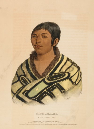 STUM-MA-NU, A FLAT-HEAD BOY, uit History of the Indian Tribes of North America. door Charles Bird King