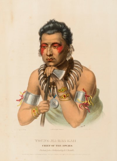 JONGE MA-HAS-KAH. CHIEF OF THE IOWAYS, uit History of the Indian Tribes of North America. door Charles Bird King