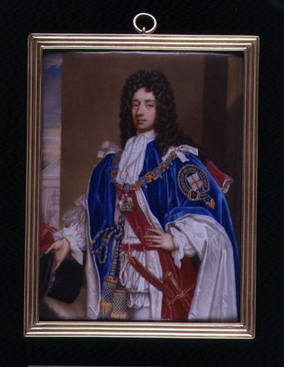 Portretminiatuur van John Manners, 2e hertog van Rutland (1676-1721) in Garter Robes, ca.1715 door Charles Boit
