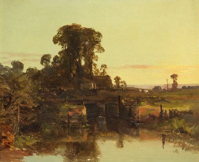 Een Oude Sluis aan de Theems, Avond door Charles Branwhite
