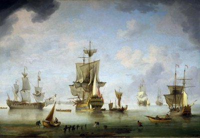 Ankerplaats in de Solent, een stuk zee tussen het Isle of Wight en Engeland door Charles Brooking