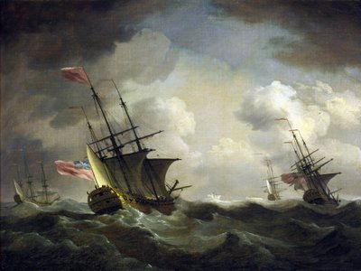 Brits squadron gevangen in de wind door Charles Brooking