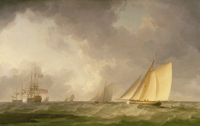 Cutter scherp aan de wind in een frisse bries, met andere schepen, ca. 1750 door Charles Brooking