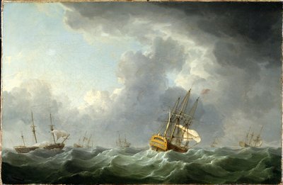 Engelse schepen voor een storm door Charles Brooking