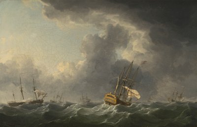 Engelse schepen voor een storm door Charles Brooking