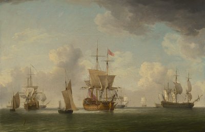 Engelse schepen onder zeil in een zeer lichte bries door Charles Brooking