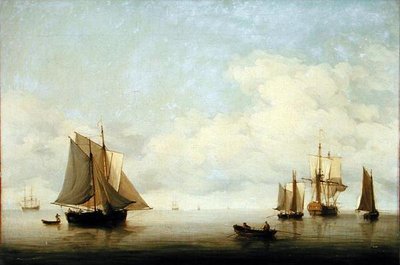 Zeegezicht met schepen door Charles Brooking