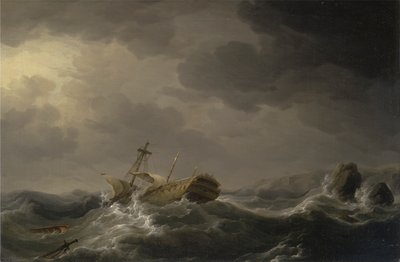 Schip vergaan op een rotsachtige kust door Charles Brooking