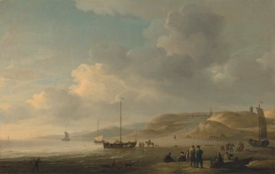 De Kust bij Scheveningen met Vissersboten op het Strand door Charles Brooking