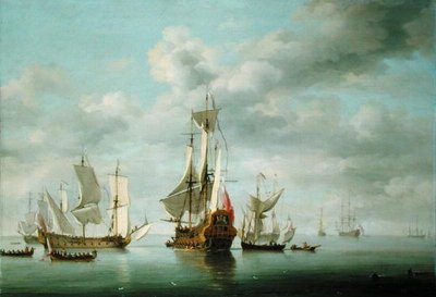 Oorlogsschepen in de windstilte door Charles Brooking