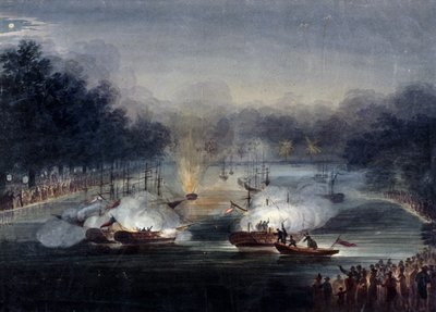 Uitzicht op een schijngevecht op de Serpentine, Hyde Park, Londen door Charles Calvert