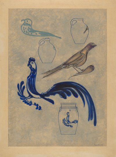 Vogelversieringen op steengoed, 1935-1942 door Charles Caseau