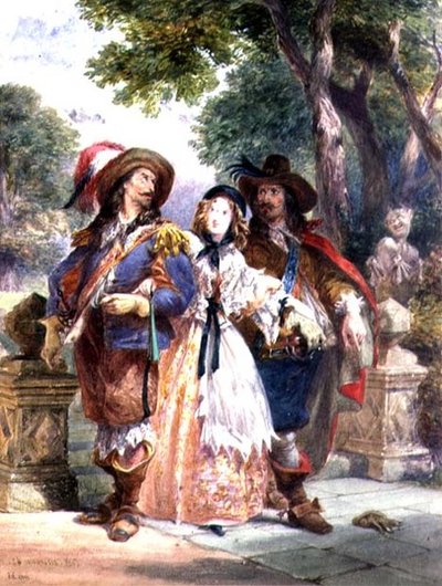 De Uitdaging: een Dame die tussen twee Ruiters komt, 1862 door Charles Cattermole