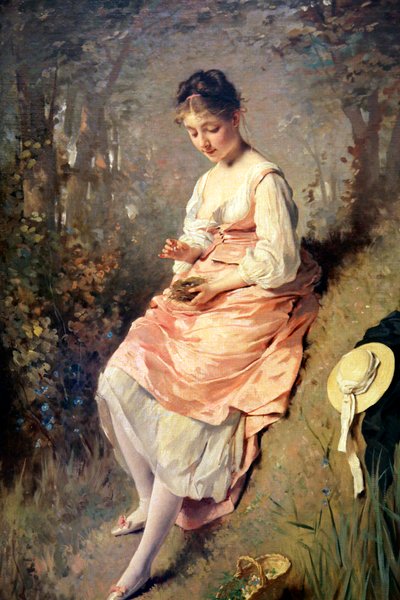 Meisje met een vogelnest, late 1860s door Charles Chaplin