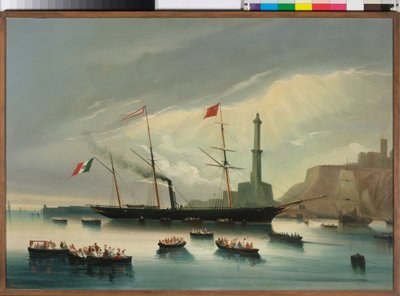 De aankomst in Genua van de stoomboot Cagliari door Charles Cheri Dubreuil