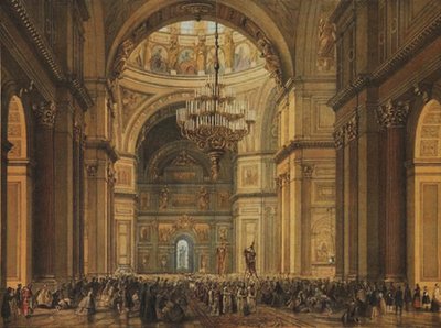 Kerkdienst in de Sint-Isaacskathedraal in Sint-Petersburg door Charles Claude Bachelier