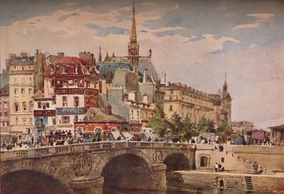 Parijs vanaf de Pont St Michel, ca. 1846 door Charles Claude Pyne