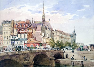 Saint-Michel Brug, Parijs, ca. 1822-1878 door Charles Claude Pyne