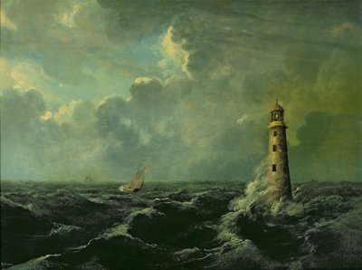 Zeegezicht met vuurtoren door Charles Codman