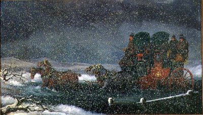 Een Postkoets die een Stroom Oversteekt in een Sneeuwstorm door Charles Cooper Henderson