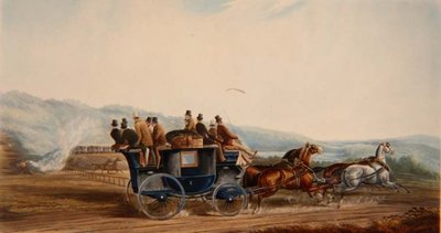 De weg versus spoor, gegraveerd door J. Harris, uit 