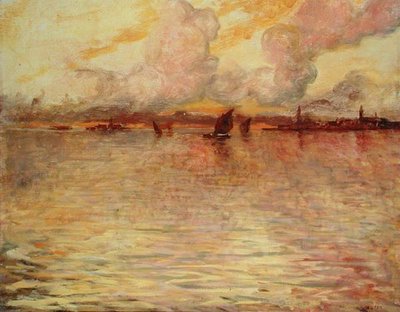 Zeegezicht met verre uitzicht op Venetië door Charles Cottet