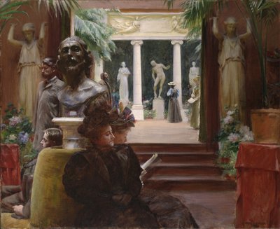 Op de beeldhouwwerk tentoonstelling, 1895 door Charles Courtney Curran