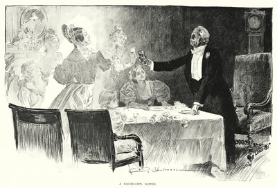 Een vrijgezellenmaaltijd (litho) door Charles Dana Gibson
