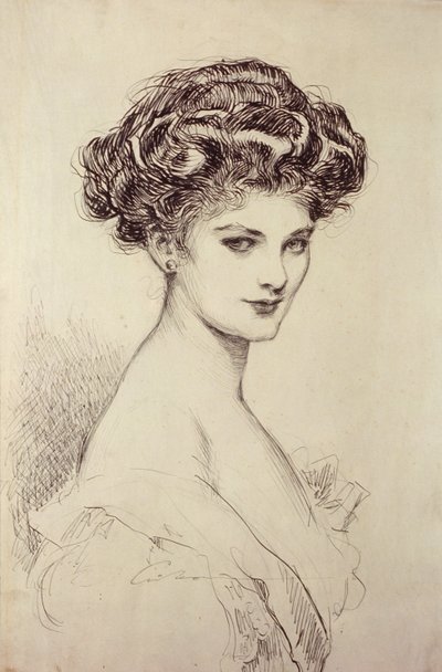 Studie van een hoofd (inkt op papier) door Charles Dana Gibson