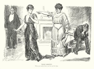 Tragische momenten, wanneer je moeder je beste meisje de deur wijst door Charles Dana Gibson