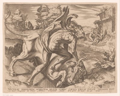 Hercules bedwingt de stier van Kreta door Charles David