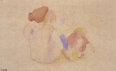 (Vrouw met kind in rood pak) door Charles Demuth