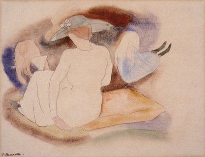 (Vrouw met hoed en 2 figuren) door Charles Demuth